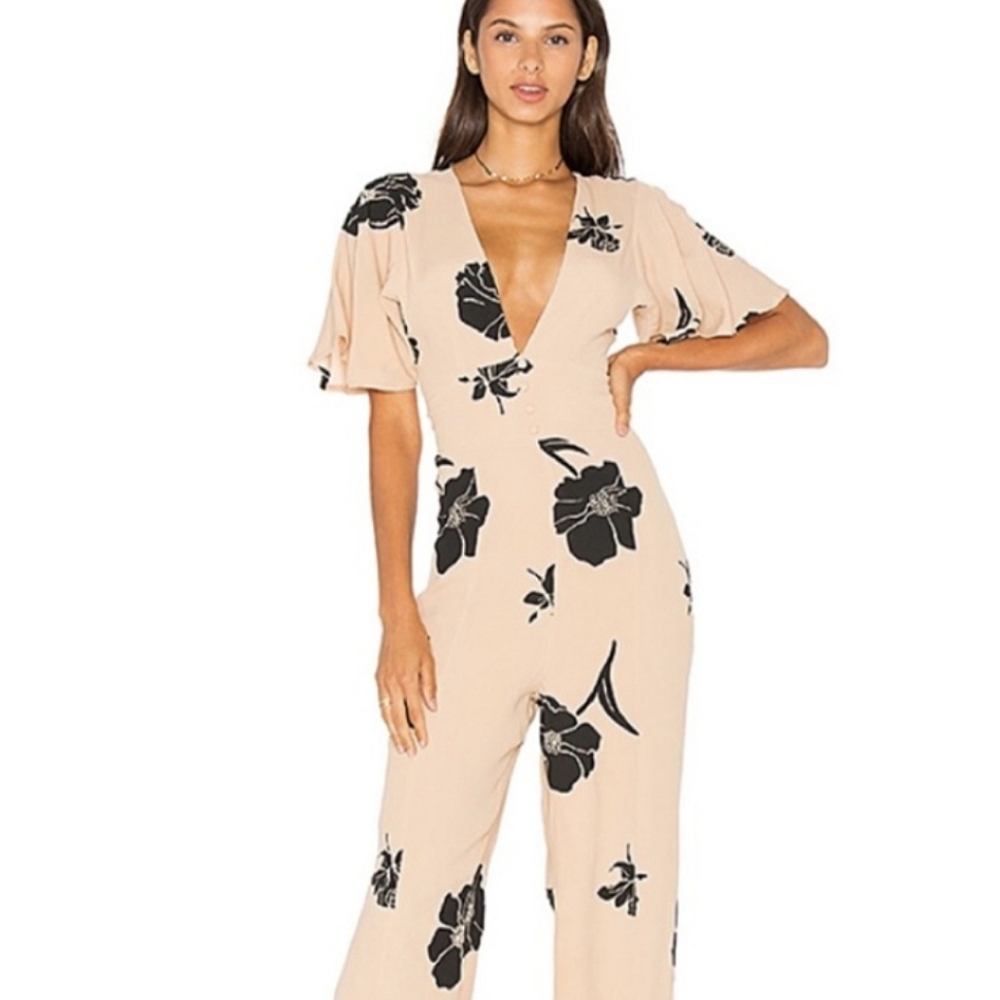 Privacy Please Floral Jumpsuit Nude Black Flower Print XS